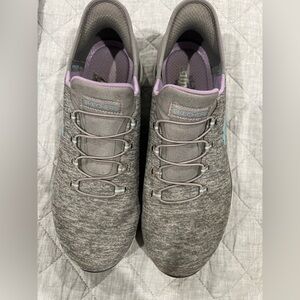 Skechers Summits Women's Heather Gray Slip-On Sneakers with Lavender Trim